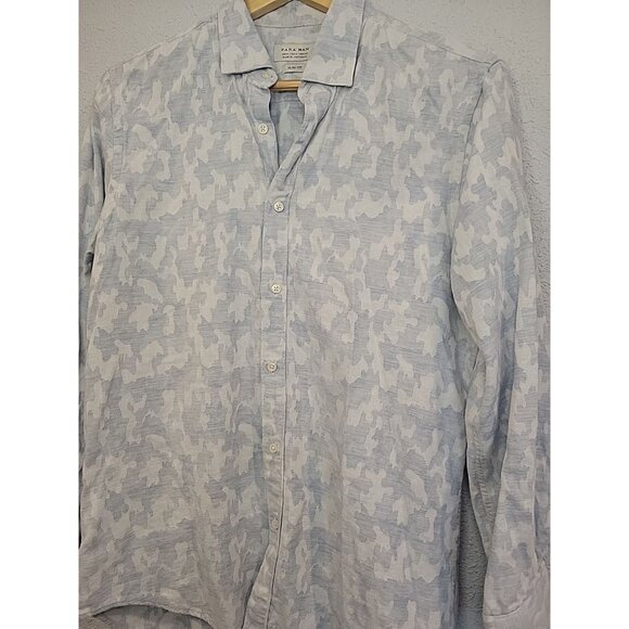 Zara Man Shirt Adult Medium Blue Gray Button Up long Sleeve Slim Fit Casual Mens - Picture 3 of 5